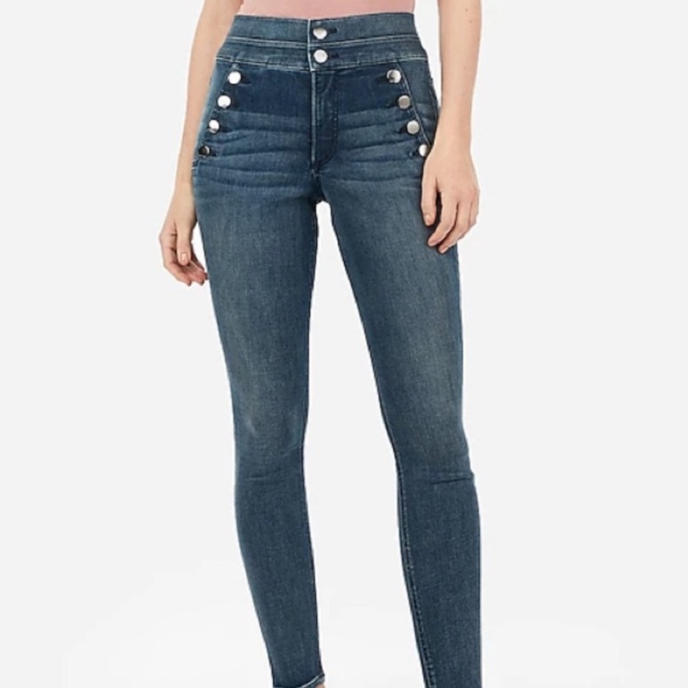 Express Super High Rise Denim Perfect Ankle Leggings Jeans Sz 0
